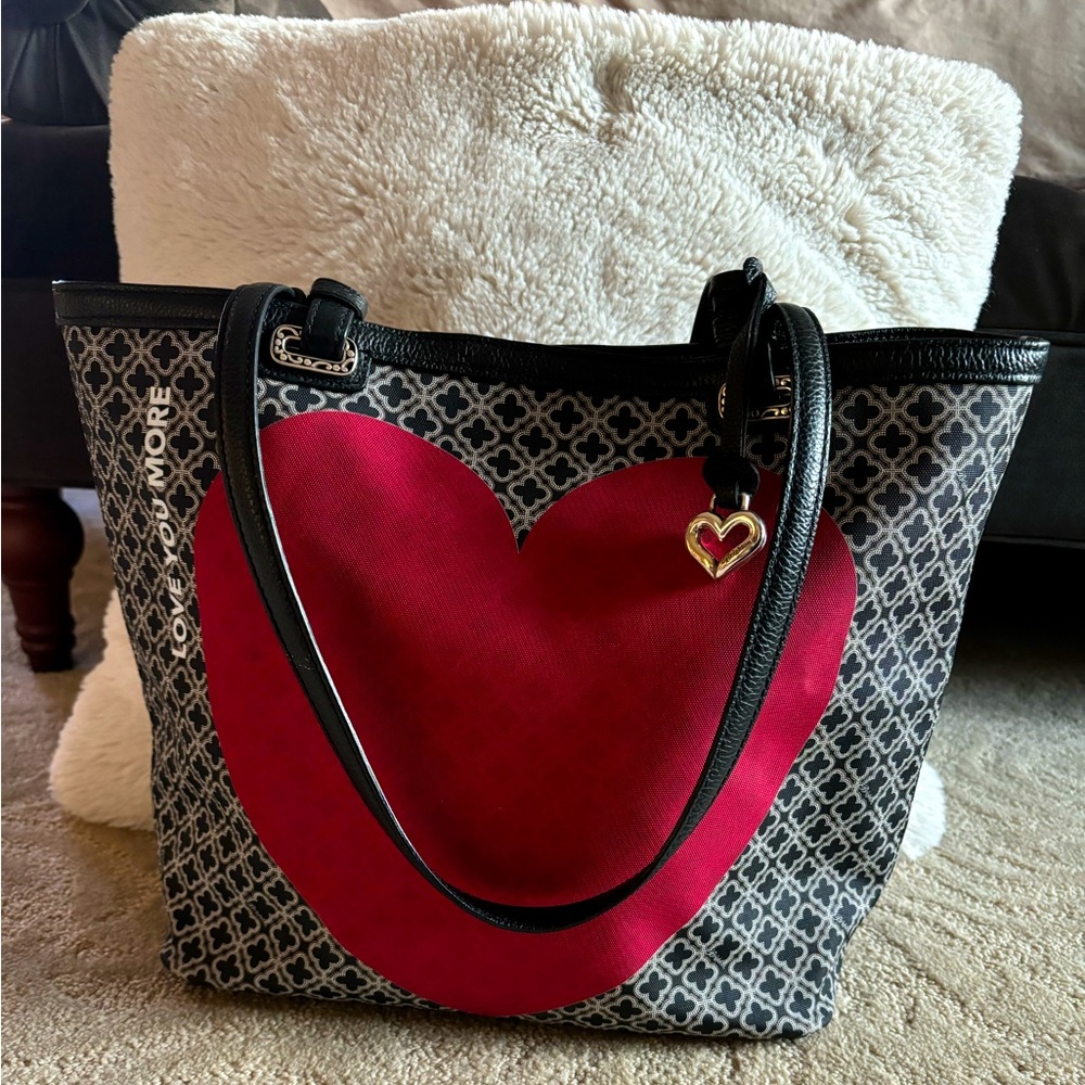 Brighton leather canvas tote bag with red heart